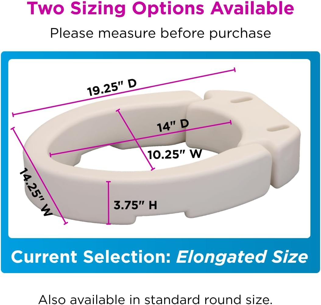 NOVA Raised Toilet Seat for Seniors & Post-Surgery Recovery – Elongated Bolt-On Under-Seat Design Uses Existing Toilet Seat & Lid, 3.5” Elevation, 300 lb Capacity, Durable Plastic, Easy Install