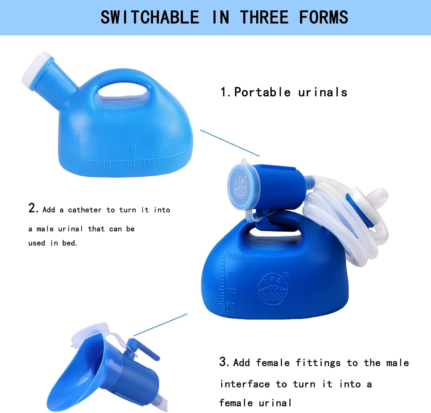 2000ML Urinal for Men, Spill Proof Urine Bottle, Pee Bottle for Hospital