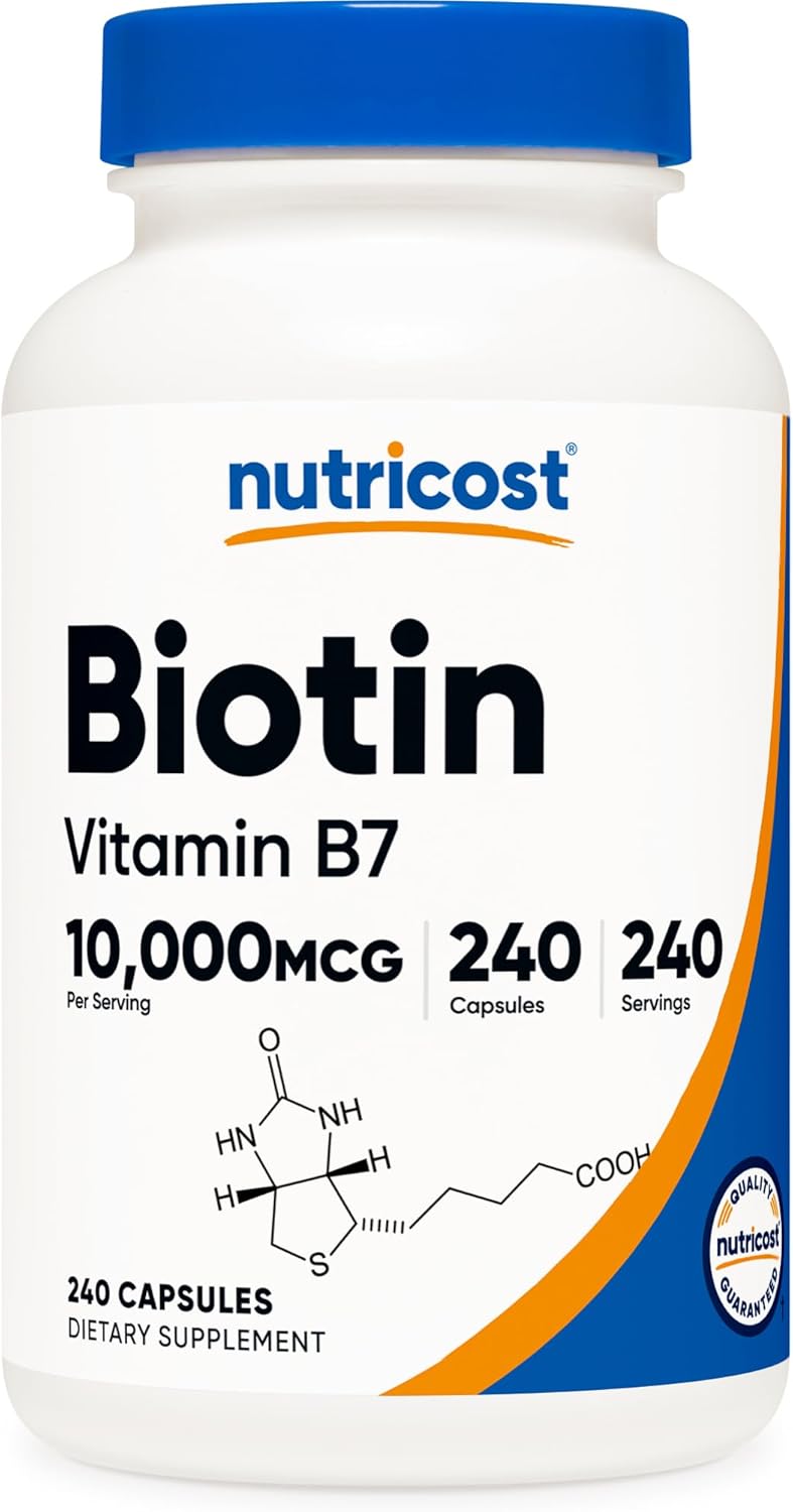 Nutricost Biotin (Vitamin B7) 10,000mcg (10mg), 240 Capsules, Quick Release | Vegetarian, Gluten Free, GMO-Free