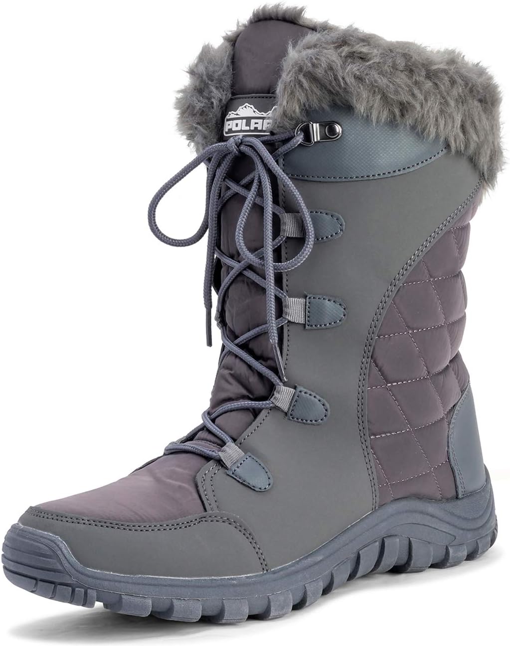 POLAR Womens Quilted Faux Fur Cuff Winter Duck Rubber Sole Durable Snow Rain Outdoor Boots