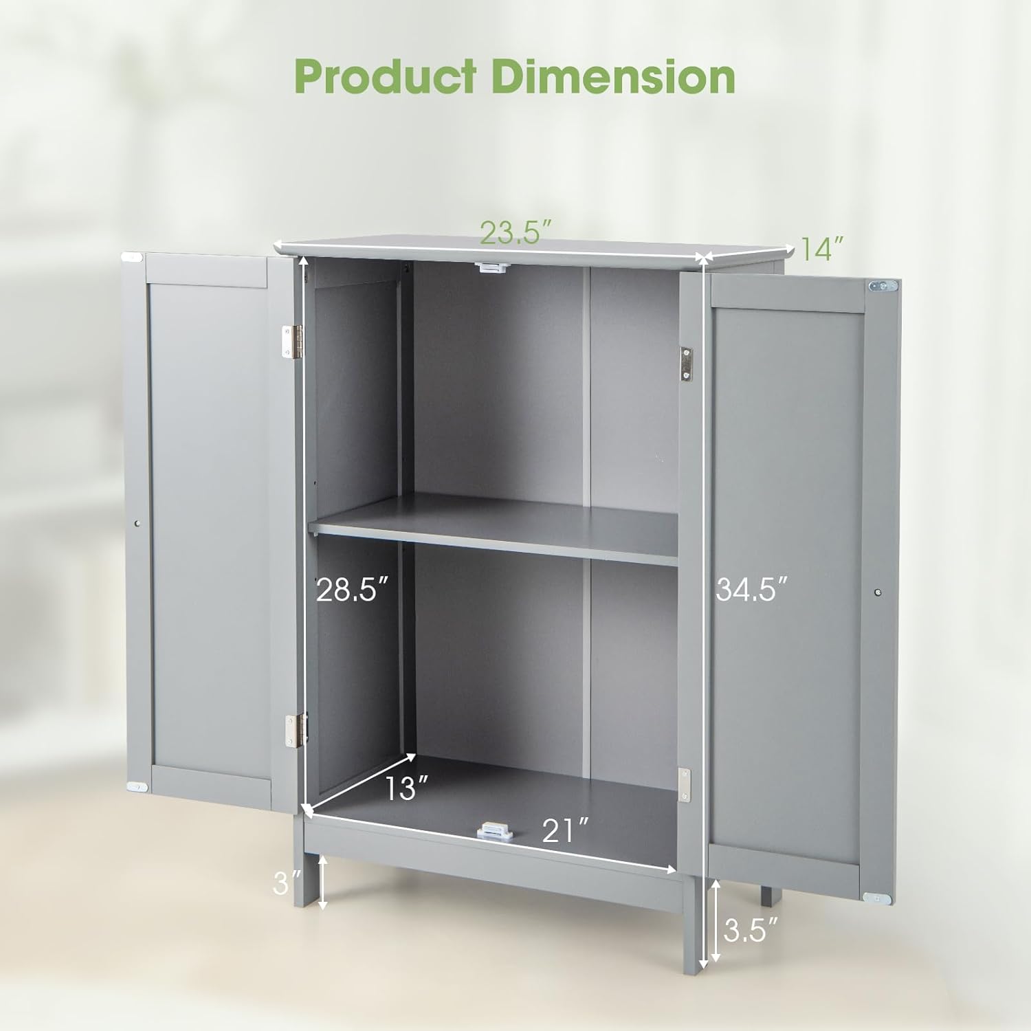 GLACER Bathroom Floor Cabinet, Wooden Storage Cabinet (White)