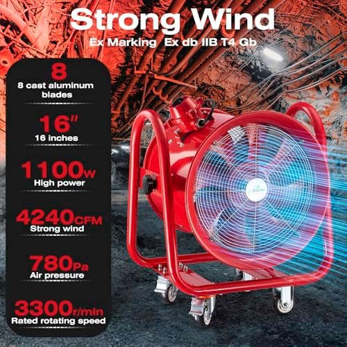 iLiving - ILG8EF12EX Explosion Proof Utility High Velocity Blower, Fume Extractor, Portable Exhaust and Ventilator Fan, Air Ventilation with 2720 CFM