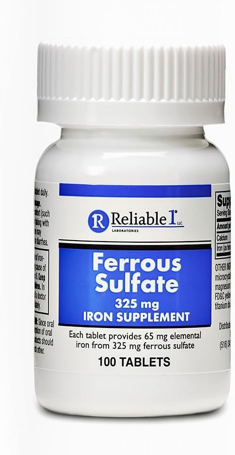 Reliable 1 Ferrous Sulfate 325mg 100 Red Tablets (2 Bottles)