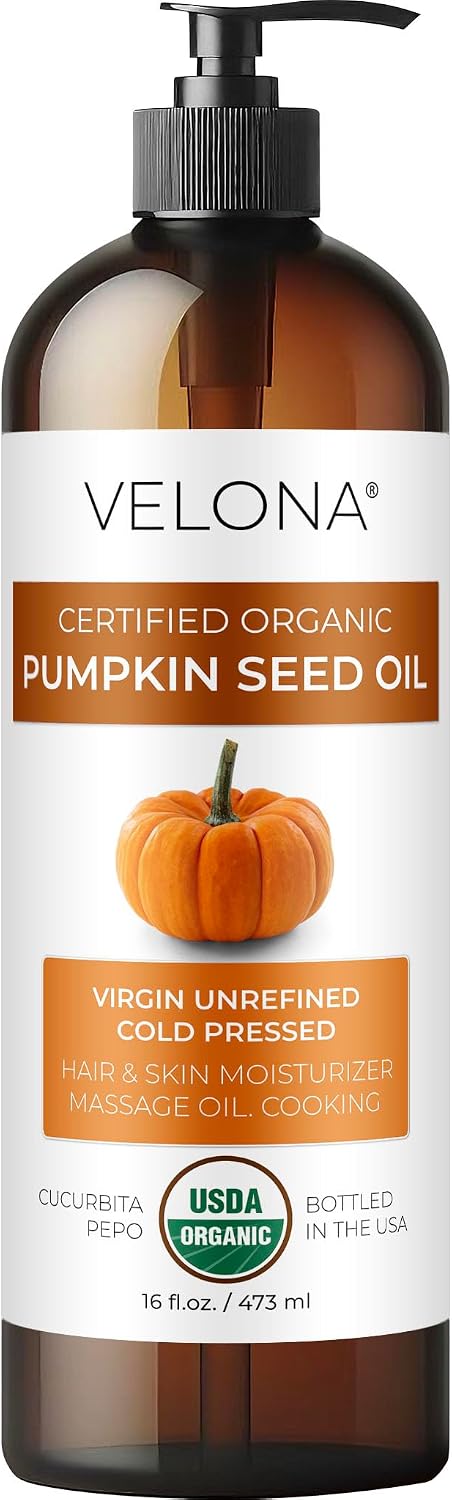 velona Pumpkin Seed Oil USDA Certified Organic - 16 Fl Oz | 100% Pure and Natural Carrier Oil | Unrefined, Cold Pressed | Cooking, Face, Hair