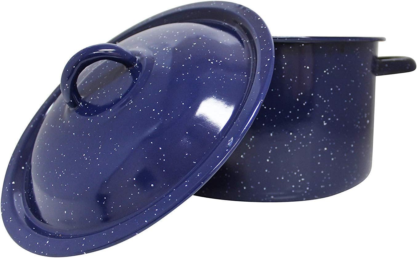 IMUSA USA C20666-1062810W Speckled Enamel Stock Pot with Lid, 4 Quart, Blue | Speckled Enamel Finish, Durable Steel Construction, Ideal for Soups and Stews, Great for Everyday Family Meals