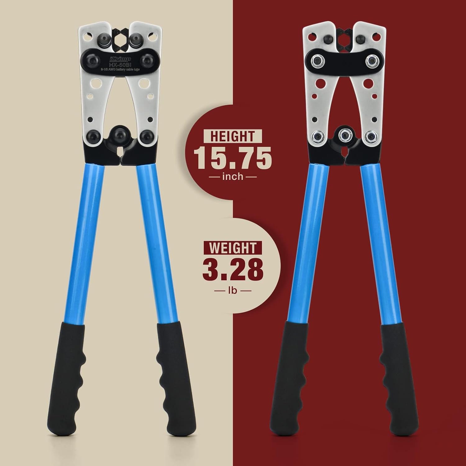 iCrimp Cable Lug Crimping Tool for Heavy Duty Wire Lugs AWG 8-1/0 | Battery Cable Crimper, Battery Terminal, Copper Lugs