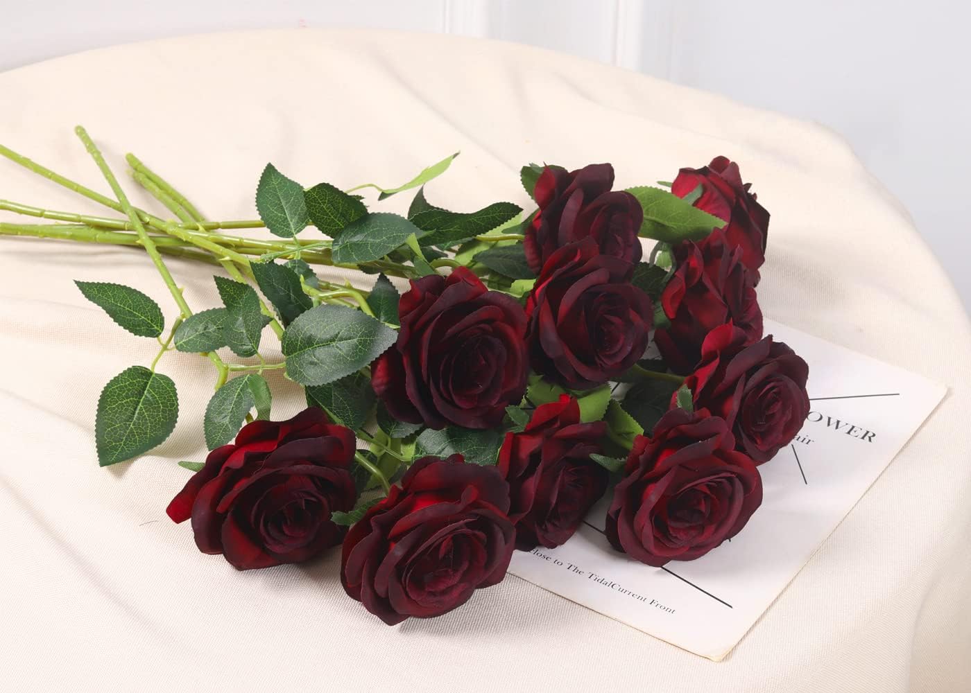 12 PCS Artificial Flowers Roses Silk Flowers Fake Long Stem Artificial Roses for Home Wedding Decorations (Yellow)