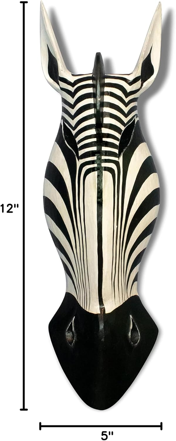 G6 COLLECTION Wooden Tribal Zebra Mask Black White Stripe Hand Carved Wall Plaque Hanging Home Decor Accent Art Unique Sculpture Decoration Handmade Handcrafted Decorative Zebra Black White (20" Tall)