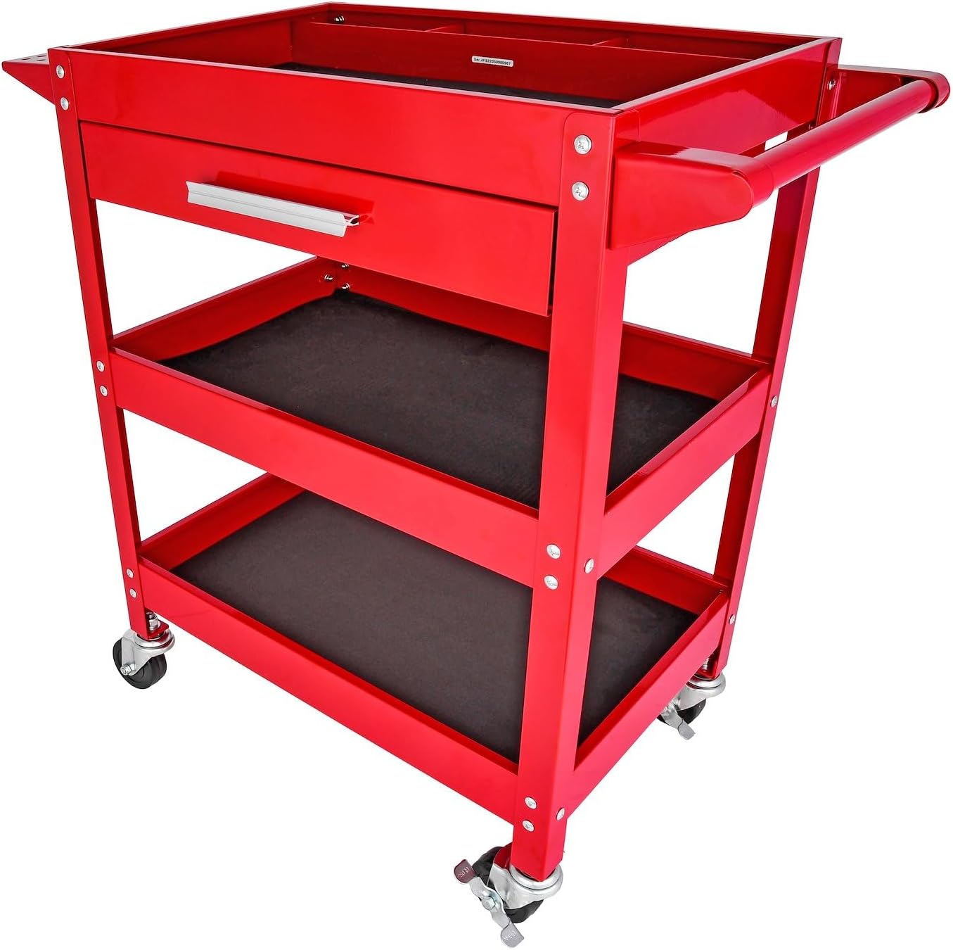 3-Shelf Shop Cart [200 lb. Capacity, Red] | 3-Shelf Shop Cart for let you easily move tools around your shop; steel and rubber construction