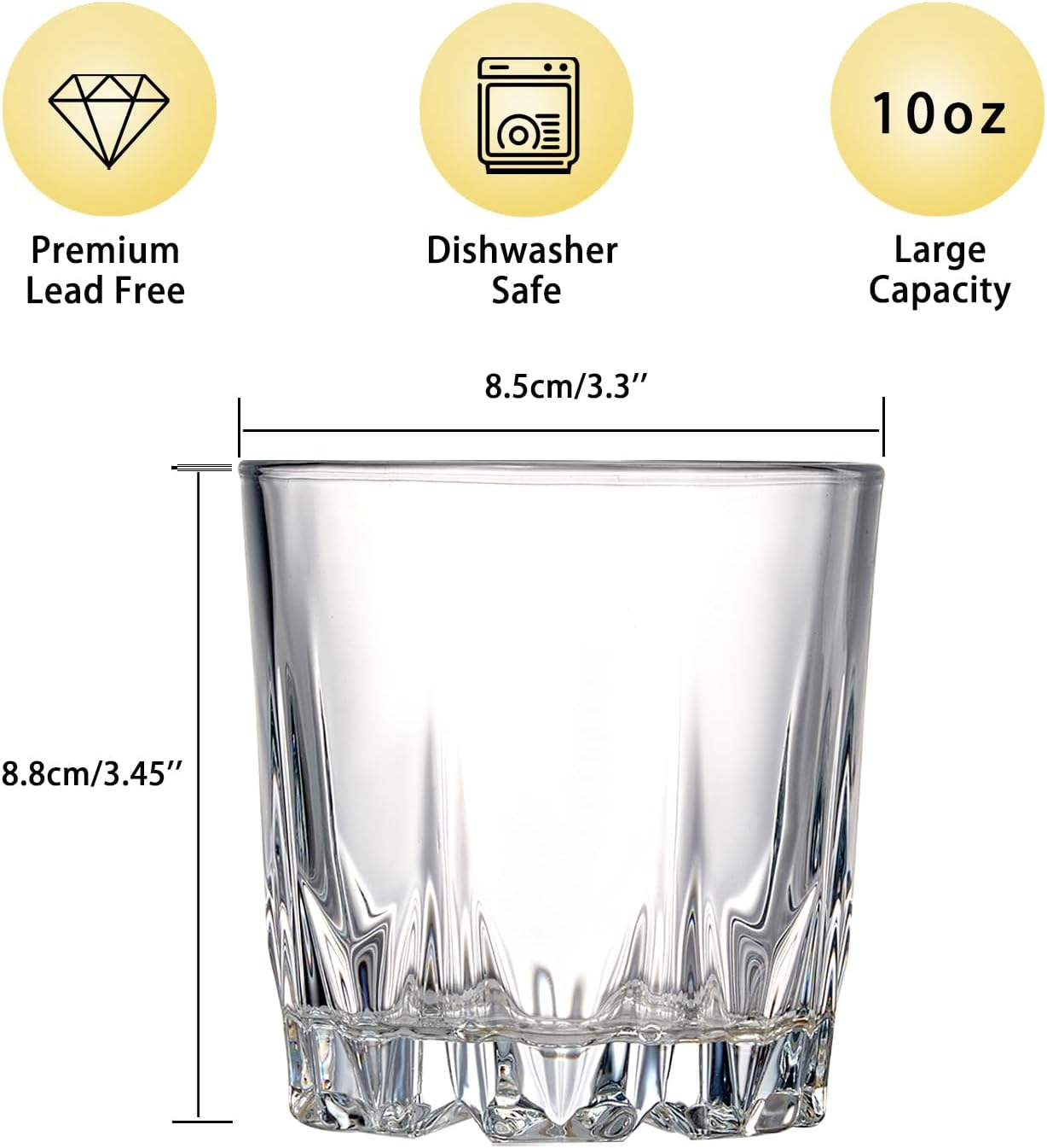 GLASKEY 12 oz Storm Japanese Whiskey Glasses Set of 4, Unique Cognac Glasses, Heavy Thick Bottom Bar Glass for Scotch Bourbon Rum Gin Water Cocktail,Gifts Men Gifts Ideas