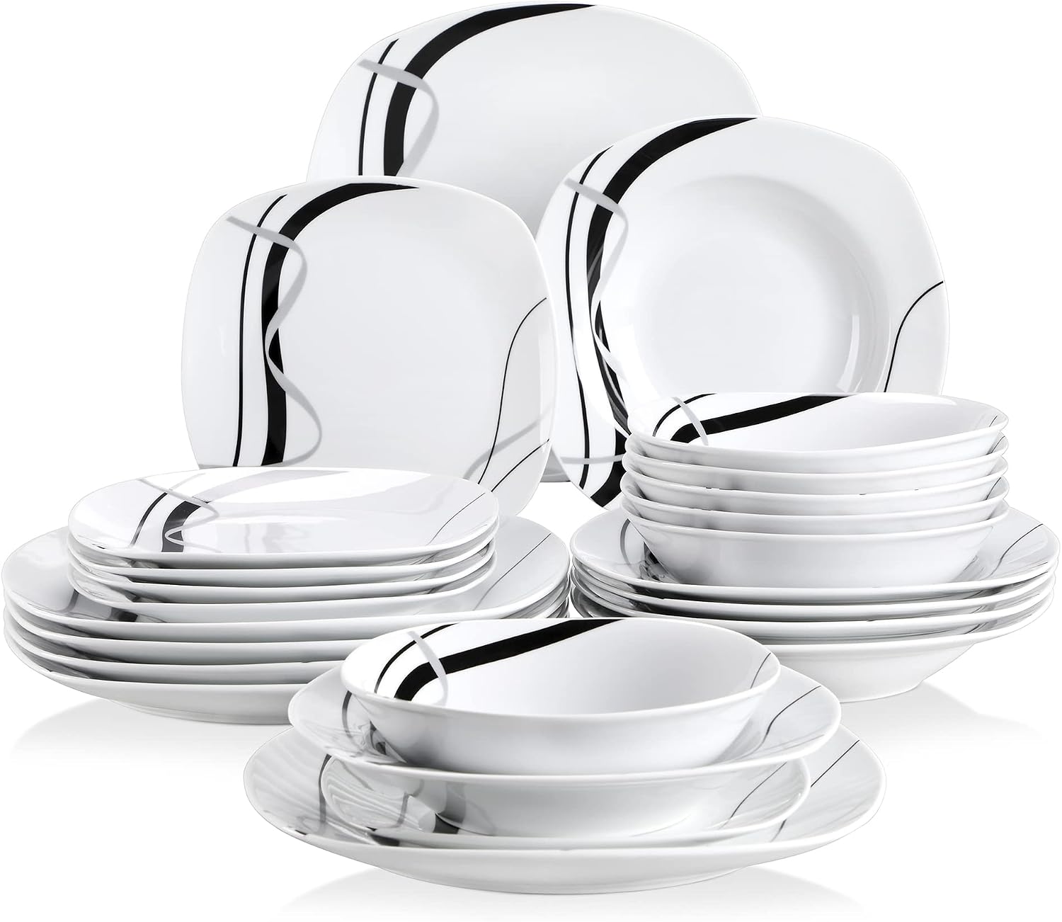 VEWEET 30 PCS Ceramic Dinnerware Sets for 6, Pink Floral Dish Set, ANNIE | Porcelain Dinner Set Including Dessert Plates, Soup Plates, Dinner Plates, Cups & Saucers, Microwave & Dishwasher Safe