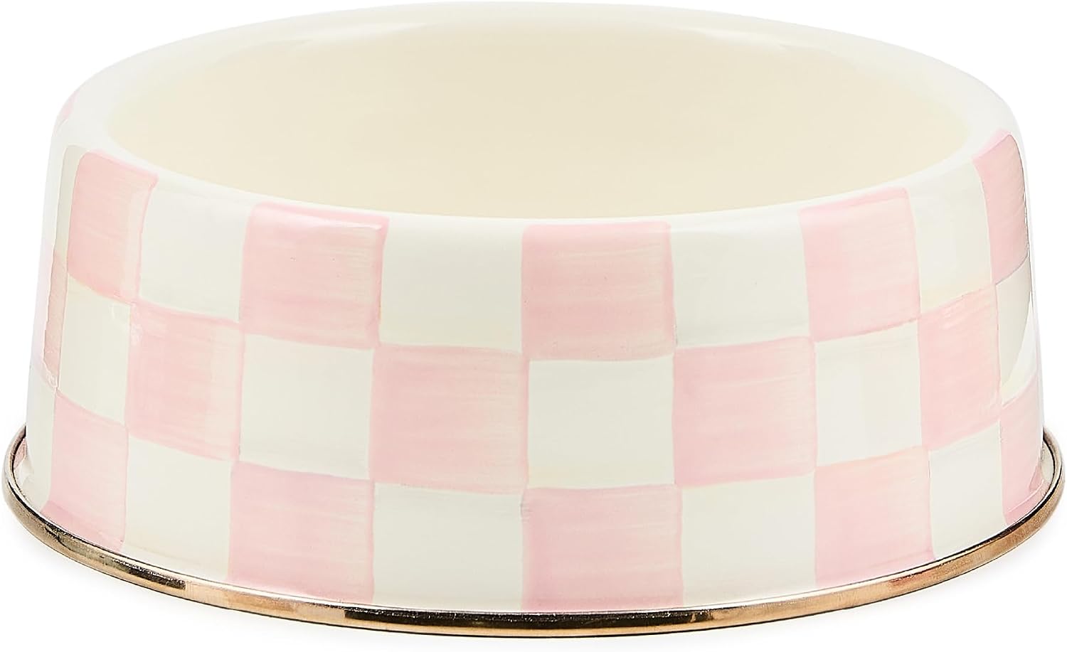 MACKENZIE-CHILDS Enamel Pet Dish, Large, Black-and-White Courtly Check | Decorative cat and dog bowl for food and water, 40-ounce capacity