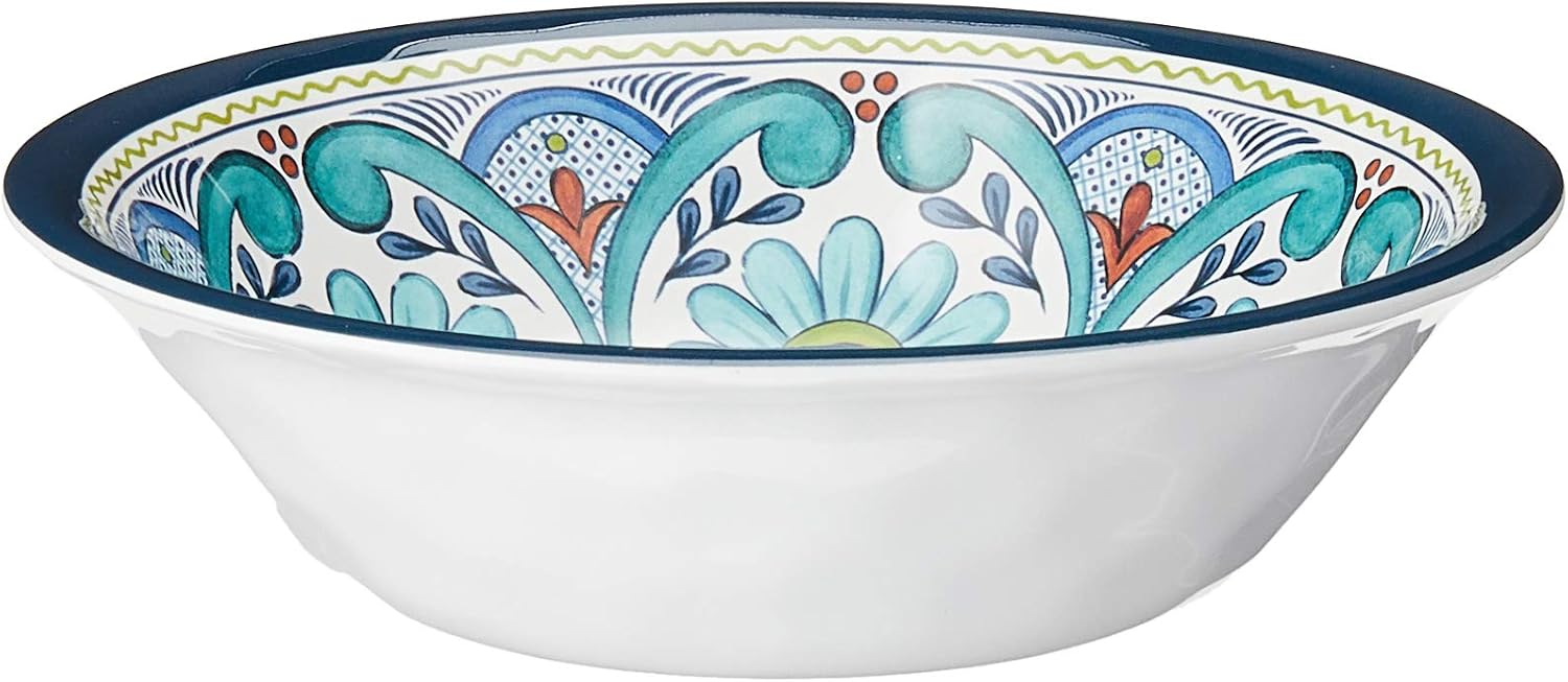 Talavera Melamine 12-Piece Dinnerware Set – Multicolored Plates and Bowls for 4, Spanish Tile-Inspired, Durable, Lightweight, Shatterproof