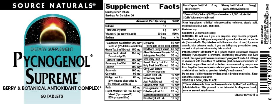 Source Naturals, Pycnogenol Supreme - 60 Tablets | Berry & Botanical Antioxidant Complex*