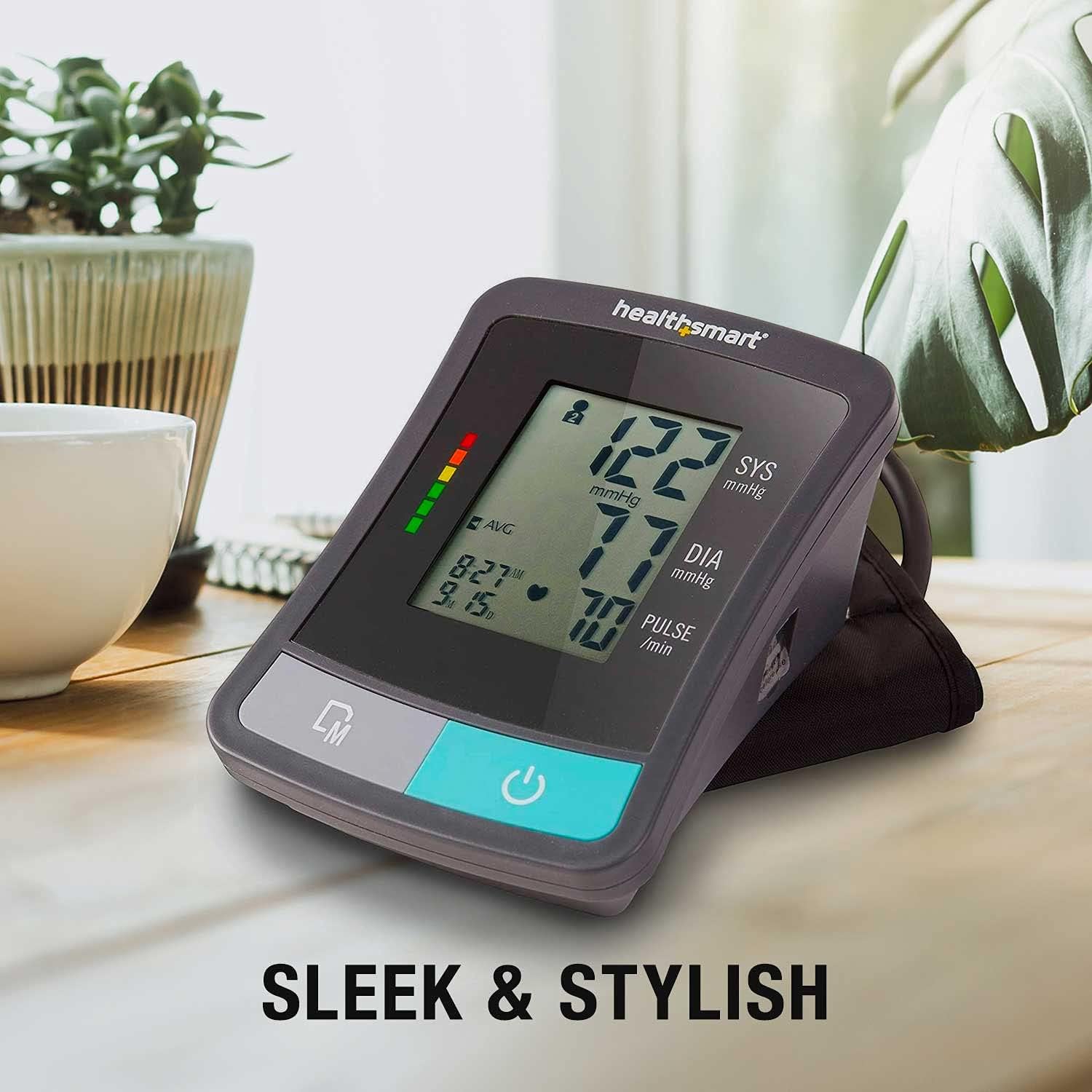 HealthSmart Digital Standard Wrist Blood Pressure Monitor with Automatic Adult Cuff That Displays Pulse Rate and Irregular Heartbeat Stores up to 60 Readings for 2 Users