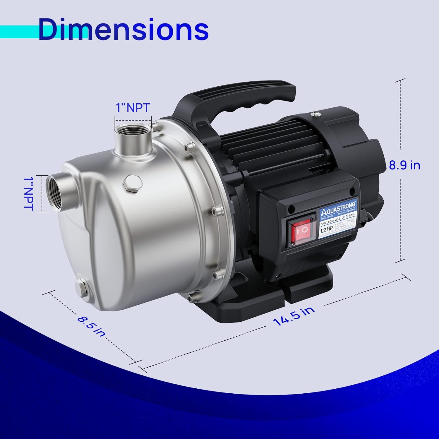 Aquastrong 115V Shallow Well Garden Pump, Stainless Steel, 1210 GPH, Water Transfer Draining Irrigation Sprinkler Pump, for Lawn, Garden