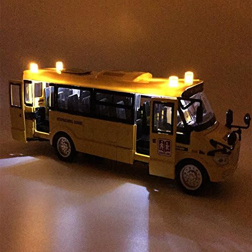 9" Pull Back Die-cast School Bus Toy | Light Up & Sounds Die-cast Metal Toy Vehicles with Bright Yellow and Openable Doors