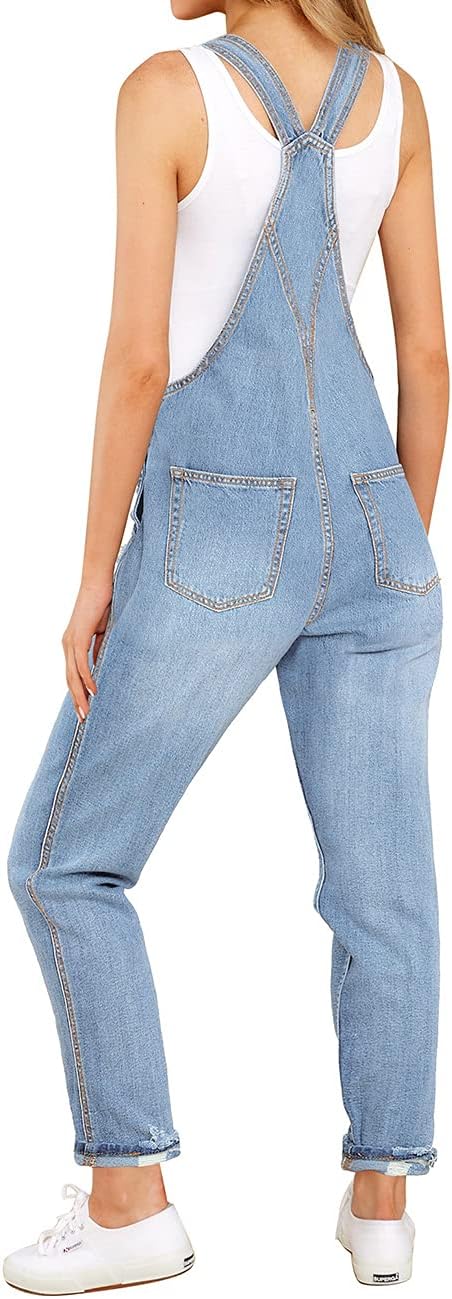 Vetinee Womens Classic Adjustable Straps Pockets Denim Bib Overalls Jeans Pants