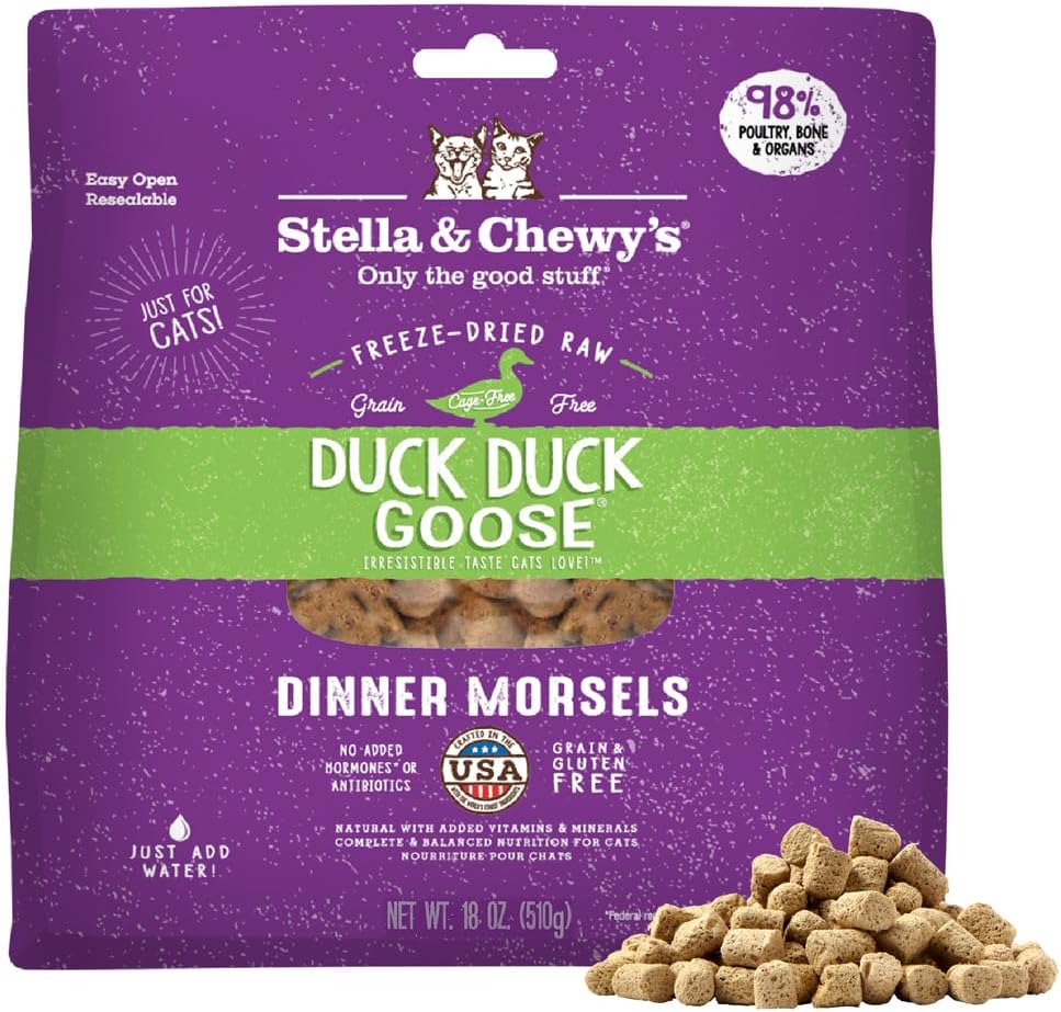Stella & Chewy's Freeze-Dried Raw Cat Dinner Morsels - Premium Chicken Recipe with 98% Cage-Free Meat & Organs - Natural Grain-Free Cat & Kitten Food - Made in USA - 18 oz