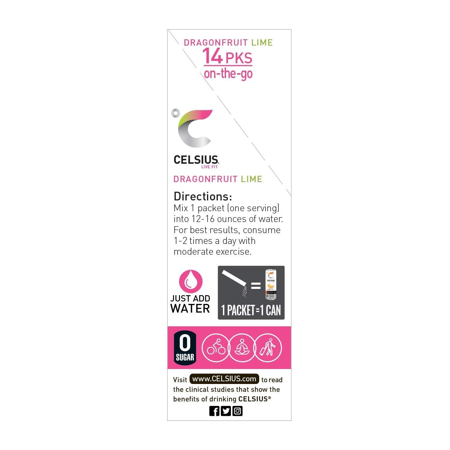 CELSIUS On-The-Go Powder Stick Packs, Zero Sugar (14 Sticks per Pack)