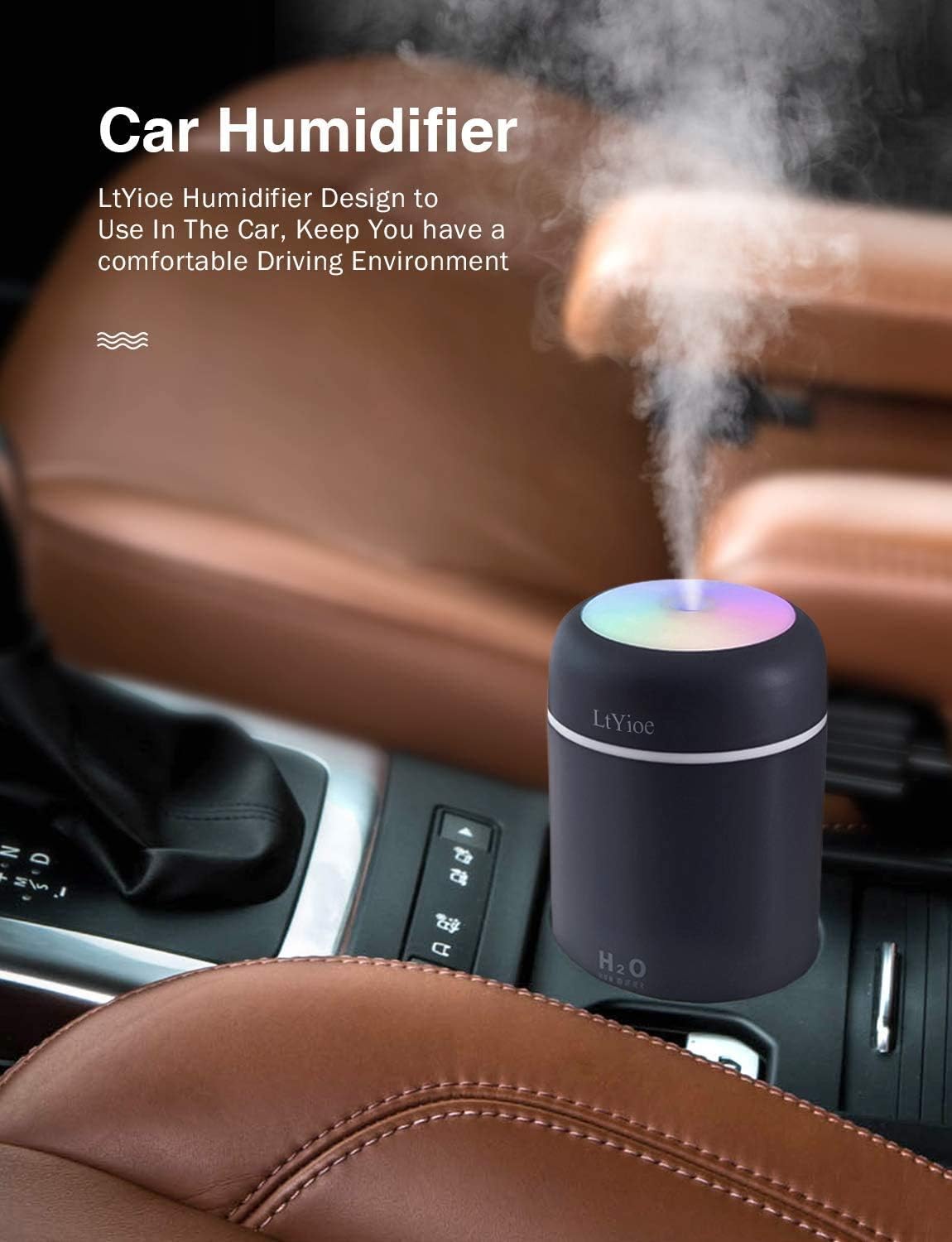 LtYioe Colorful Cool Mini Humidifier, USB Personal Desktop Humidifier for Car, Office Room, Bedroom, etc. Auto Shut-Off, 2 Mist Modes