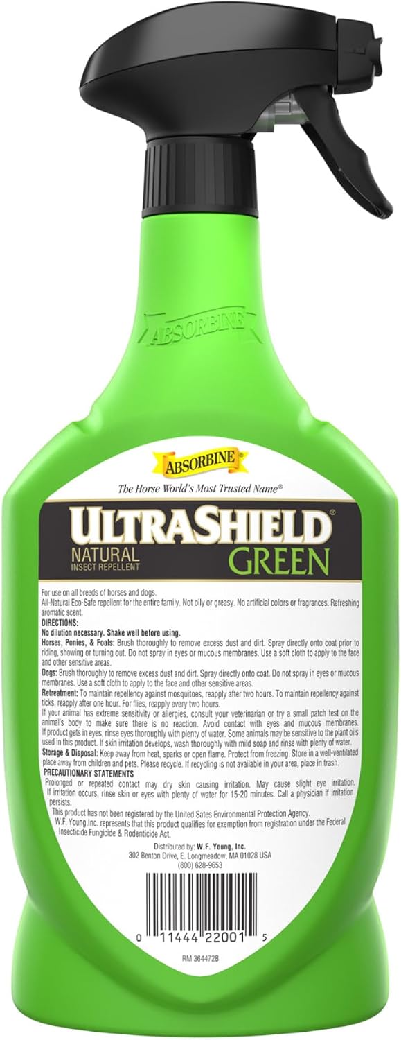 Absorbine UltraShield Green Natural Insect Repellent, 128 fl oz Gallon | Use on Horses & Dogs, Botanical Essential Oils, Daily Use, Repels 70+ Species Including Flies, Mosquitoes, Gnats & Ticks