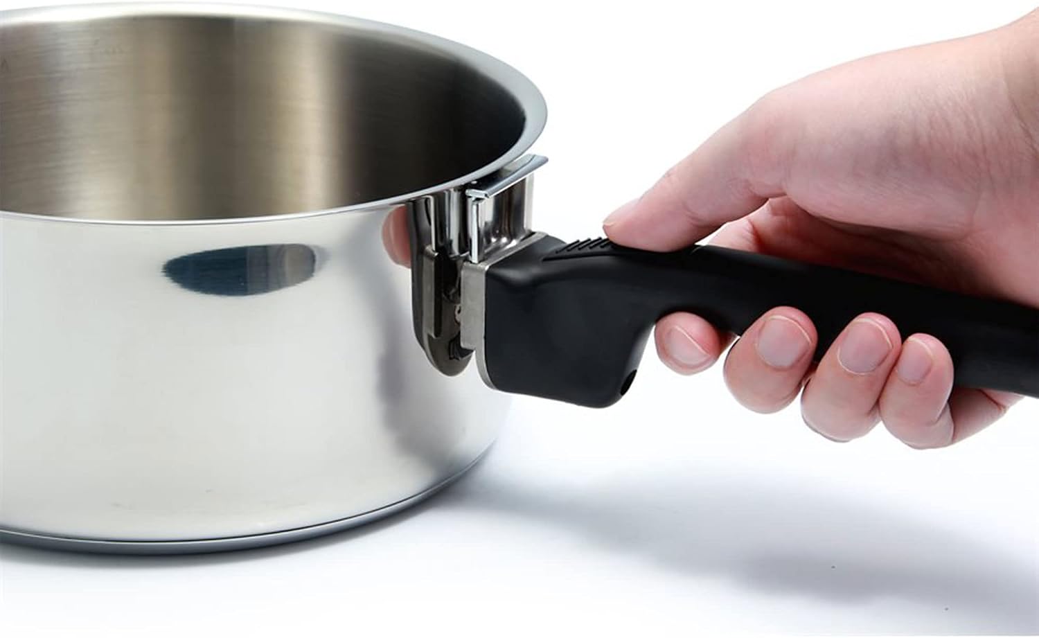 Camco 7 Piece Stainless Steel Cookware Nesting Pots and Pans Set w/Lids, Detachable Handles & Storage Strap for Camping, Tailgating, and RV