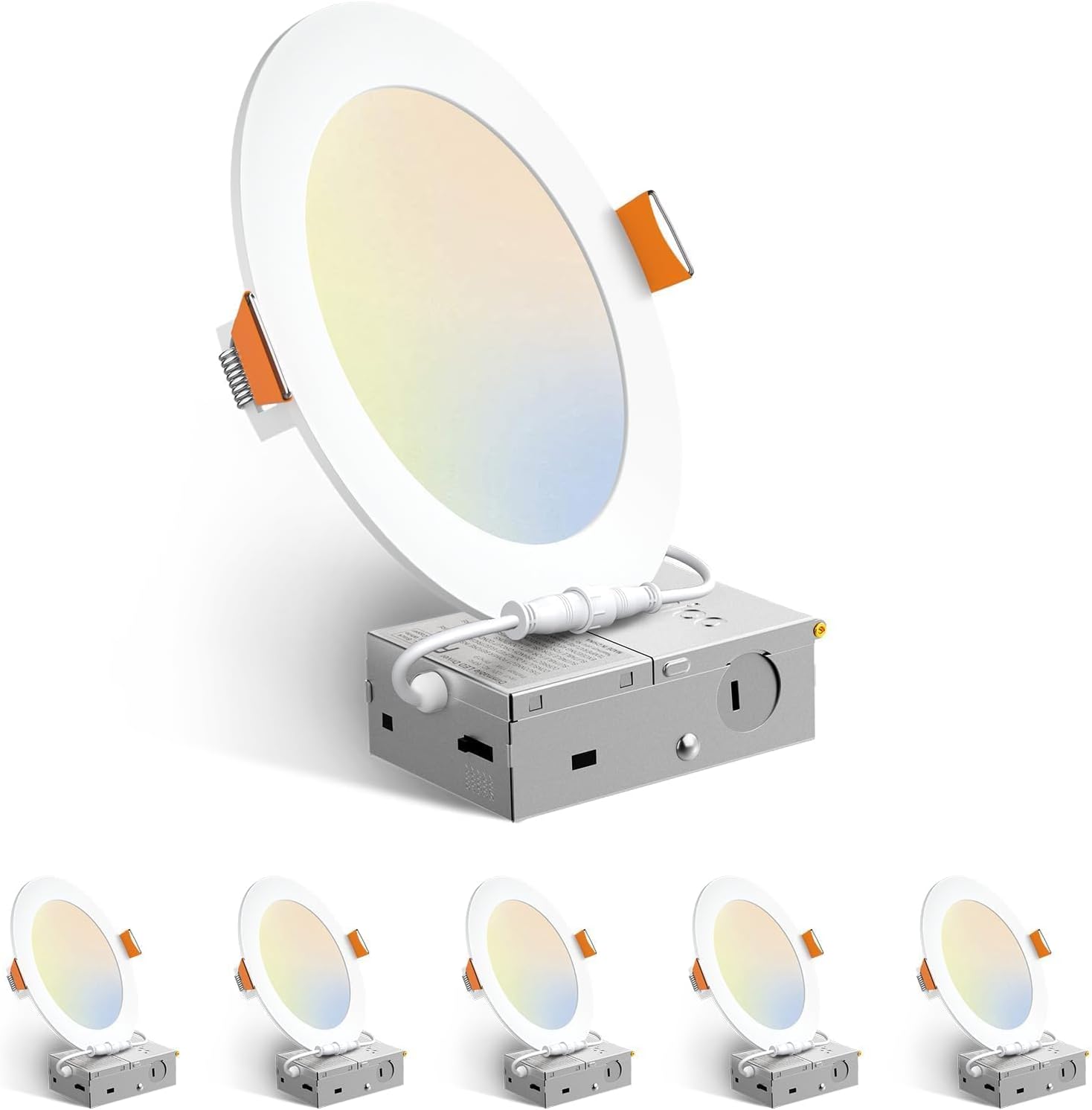 Amico 6 Pack 6 Inch LED Recessed Light with Junction Box, 5CCT, 1050LM, 12W