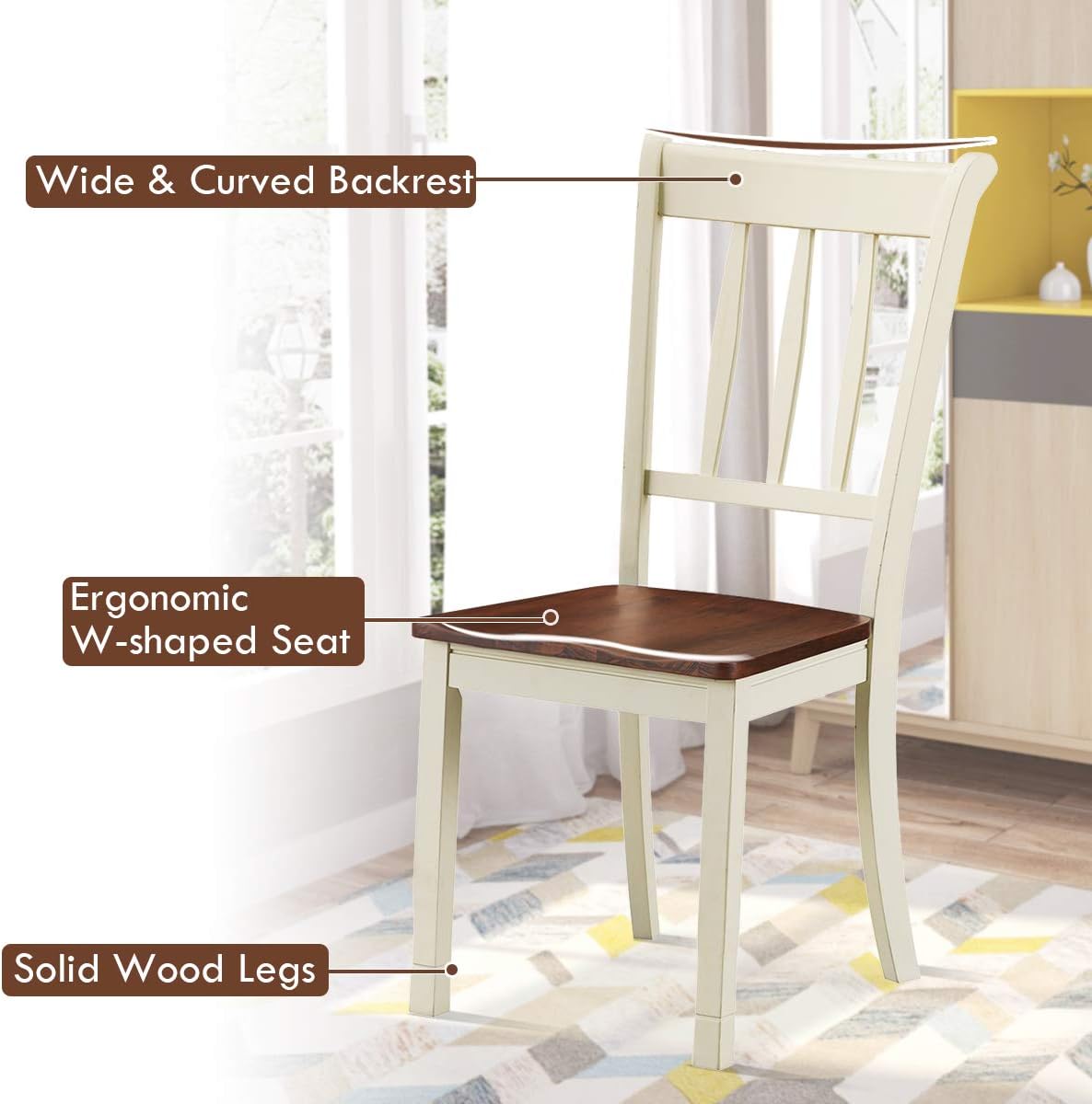 GIANTEX Wood Dining Chairs Set of 2, Armless Kitchen Chairs