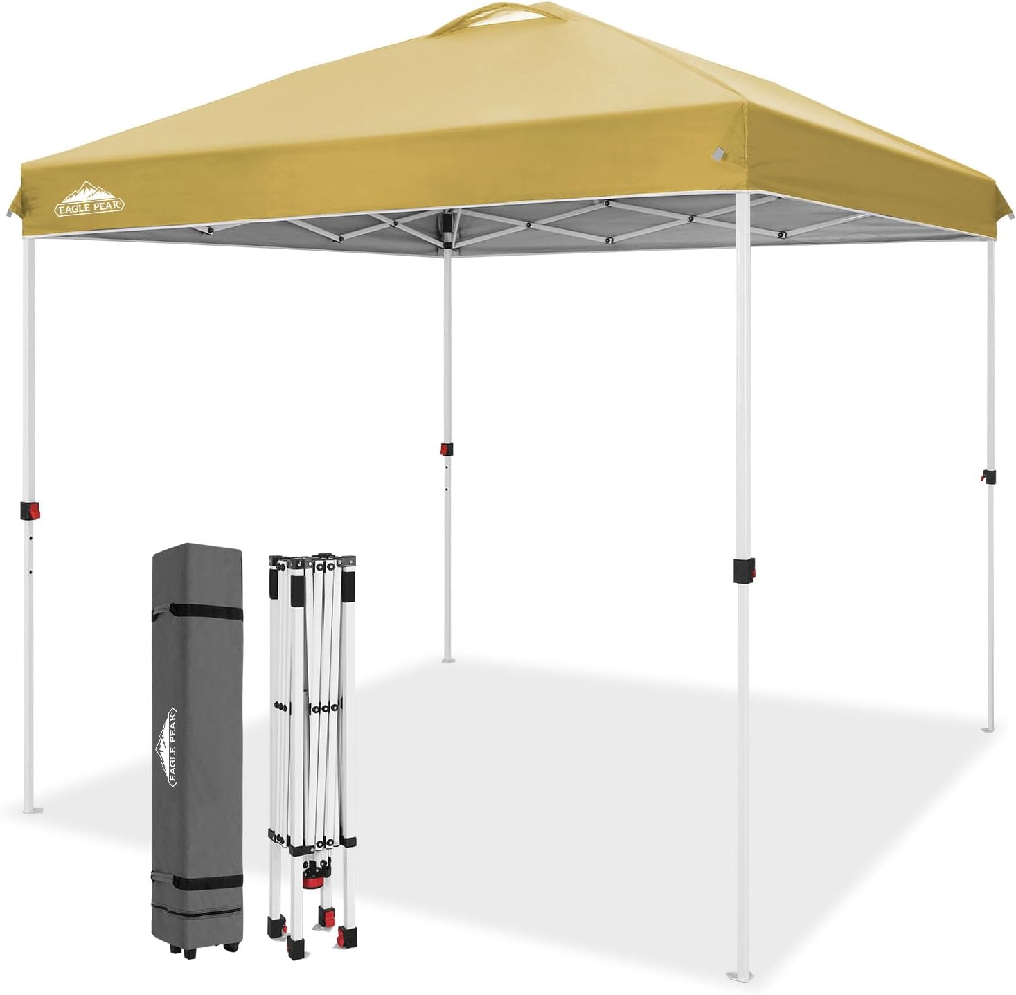 EAGLE PEAK 10x10 Pop Up Canopy Tent Easy Up Canopy Outdoor, White | Patented PeakPush™ Center Lock, 1 Person Setup Portable Pop Up Tent, Beach, Markets, Camping Sport Events, Wheeled Carry Bag