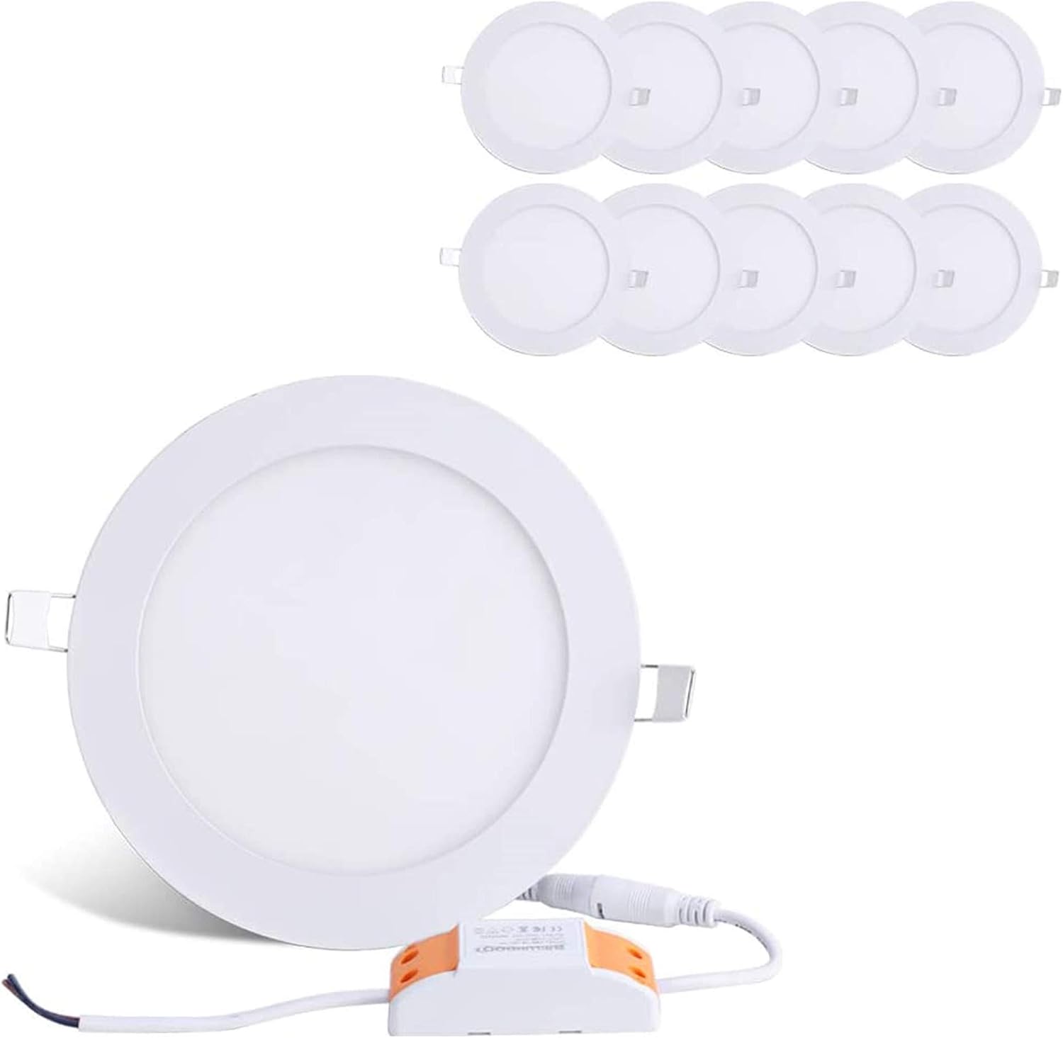 12W 6-inch Ultra-Thin Round LED Recessed Ceiling Panel Down Light with Driver, 1,000 Lumens, 80W Incandescent Equivalent, Home, Office, Commercial Lighting - Pack of 10, 6000K Cool White
