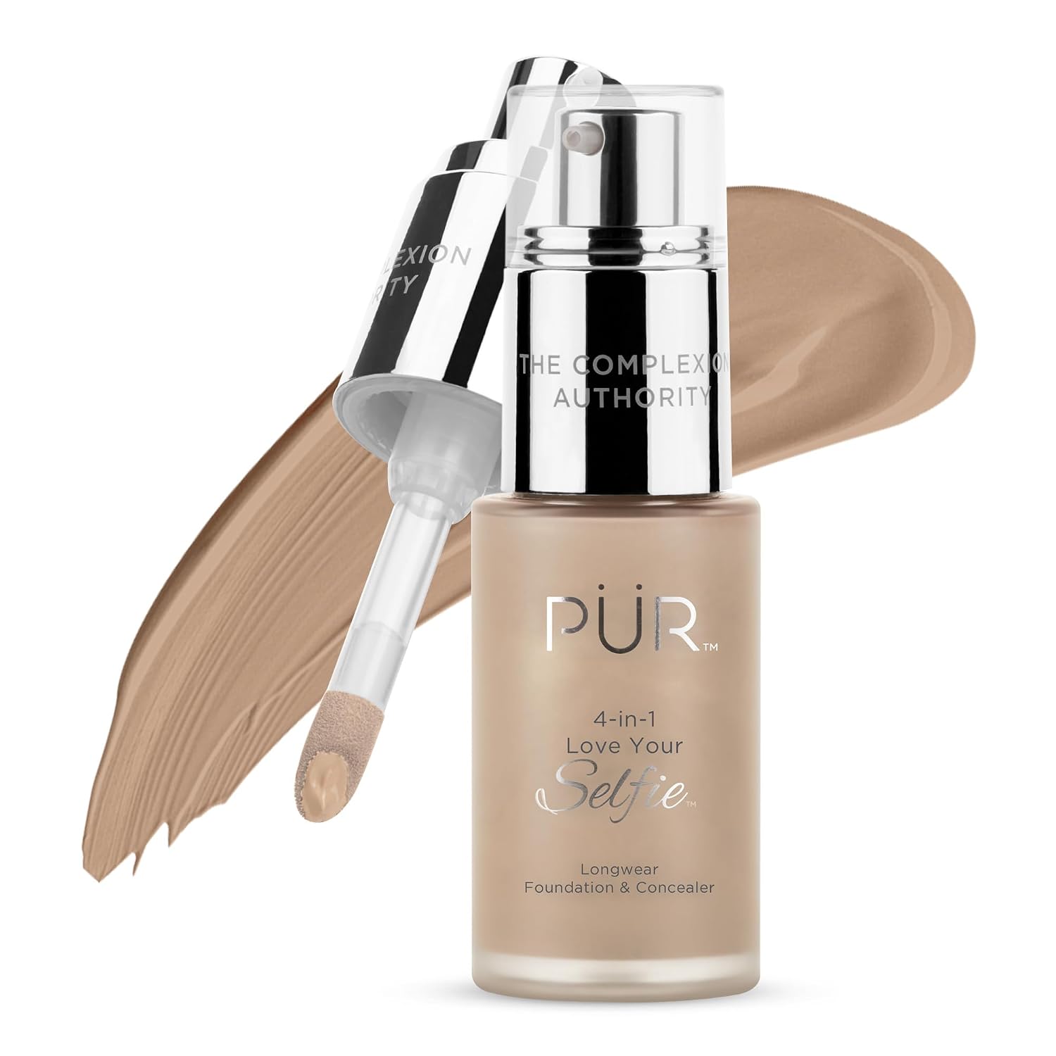 PÜR MINERALS 4-in-1 Love Your Selfie Foundation & Concealer - Longwear Medium-to-Full Coverage Liquid Makeup Foundation with Hydrating Blend for Refined-Looking, Natural Beauty Glow & Skin Texture