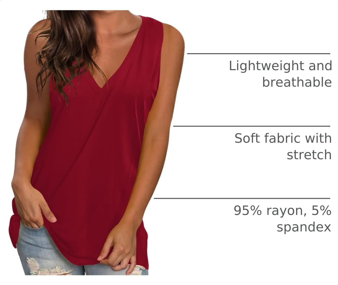 Sampeel Womens Summer Tank Tops Basic Tanks V Neck Sleeveless T Shirts Side Split