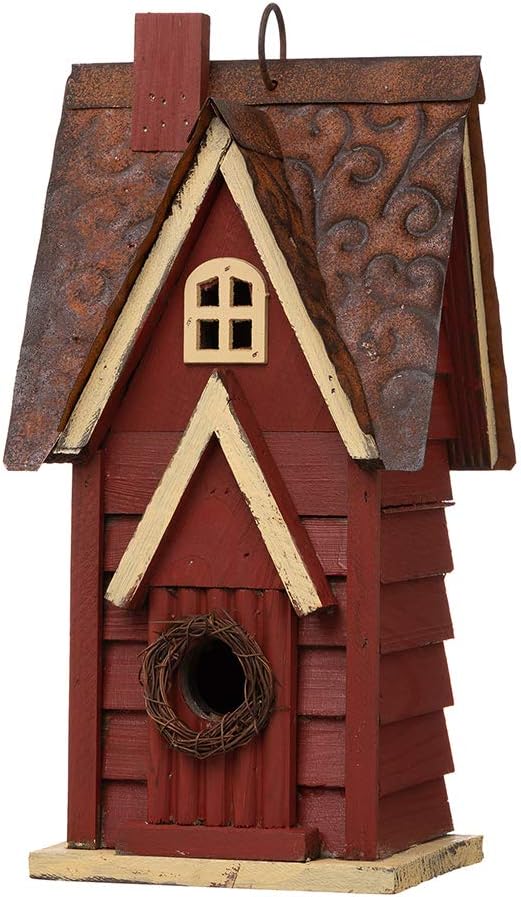 Glitzhome 12" H Green Hanging Distressed Solid Wood Garden Bird House Decorative Birdhouse
