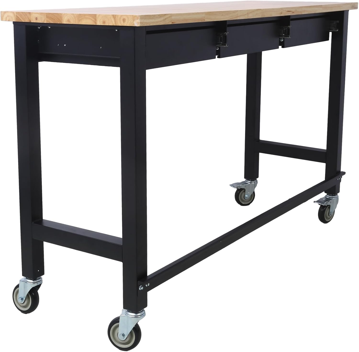 Work Bench, Workbench with Drawer Storage, Heavy Duty Bamboo Wood Work Table with Wheels for Garage Home Office (48 Inch)