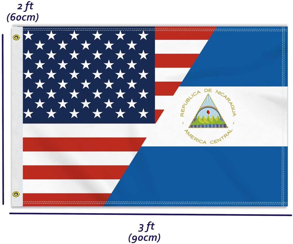 2×3 FT Nicaragua America Friendship Flag, Medium 60×90CM 150D Nicaraguan USA Outdoor Banner