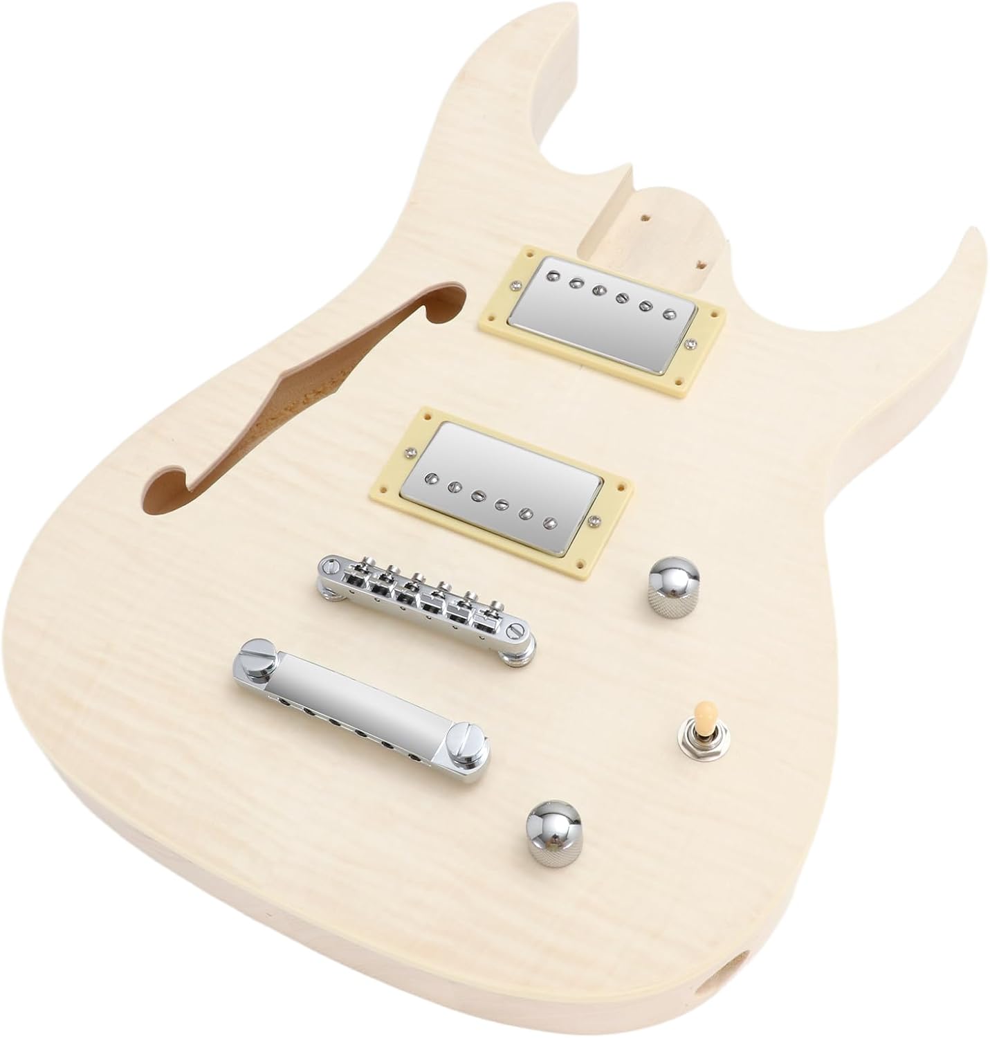DIY Electric Guitar Kit Beginner Kit with Flamed Maple Veneer Top | 6 String, Right Handed, Basswood Body, Hard Maple Neck, Rosewood Fretboard