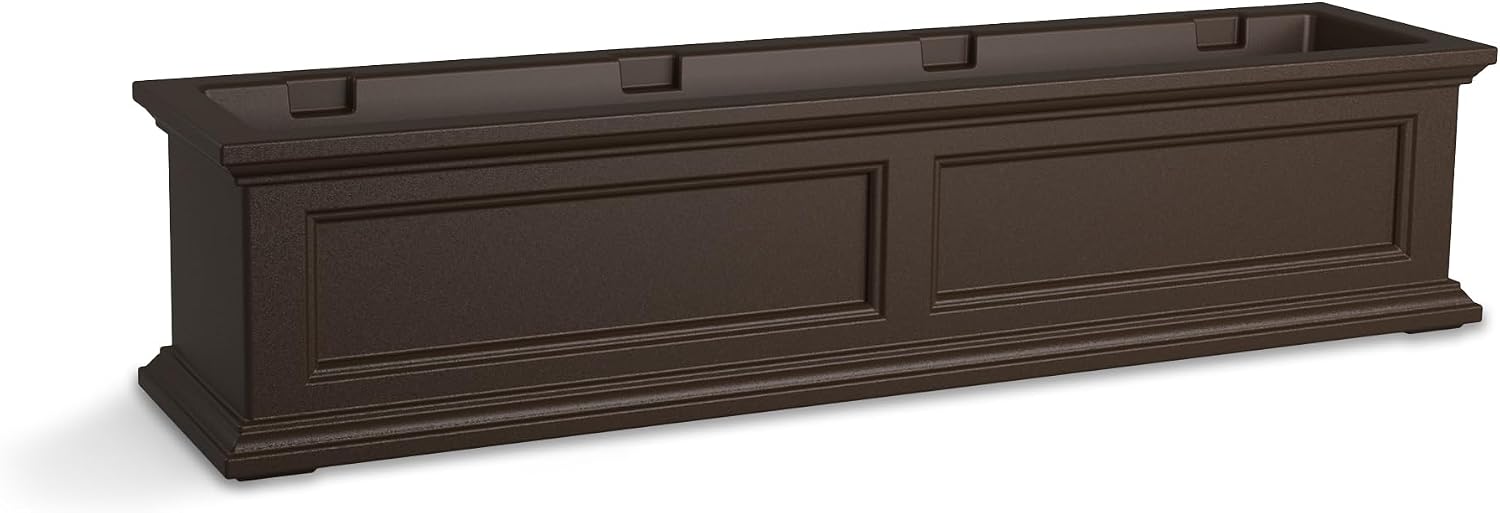 Mayne Fairfield 48in Self-Watering Rectangular Window Box Planter, Black | Self-watering, All season, Fade resistant, Mounting brackets included, Built-in overflow, 15-year warranty