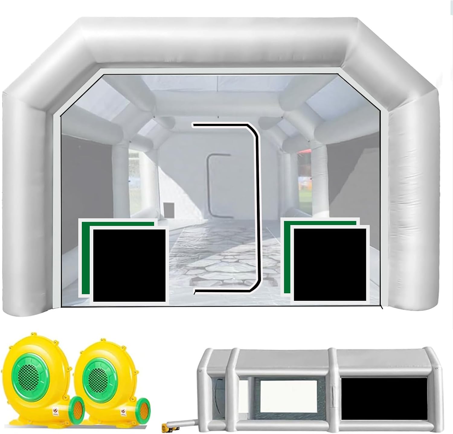 28X15X10FT Inflatable Spray Paint Booth Tent with Upgrade High-Power Blowers 950W+950W