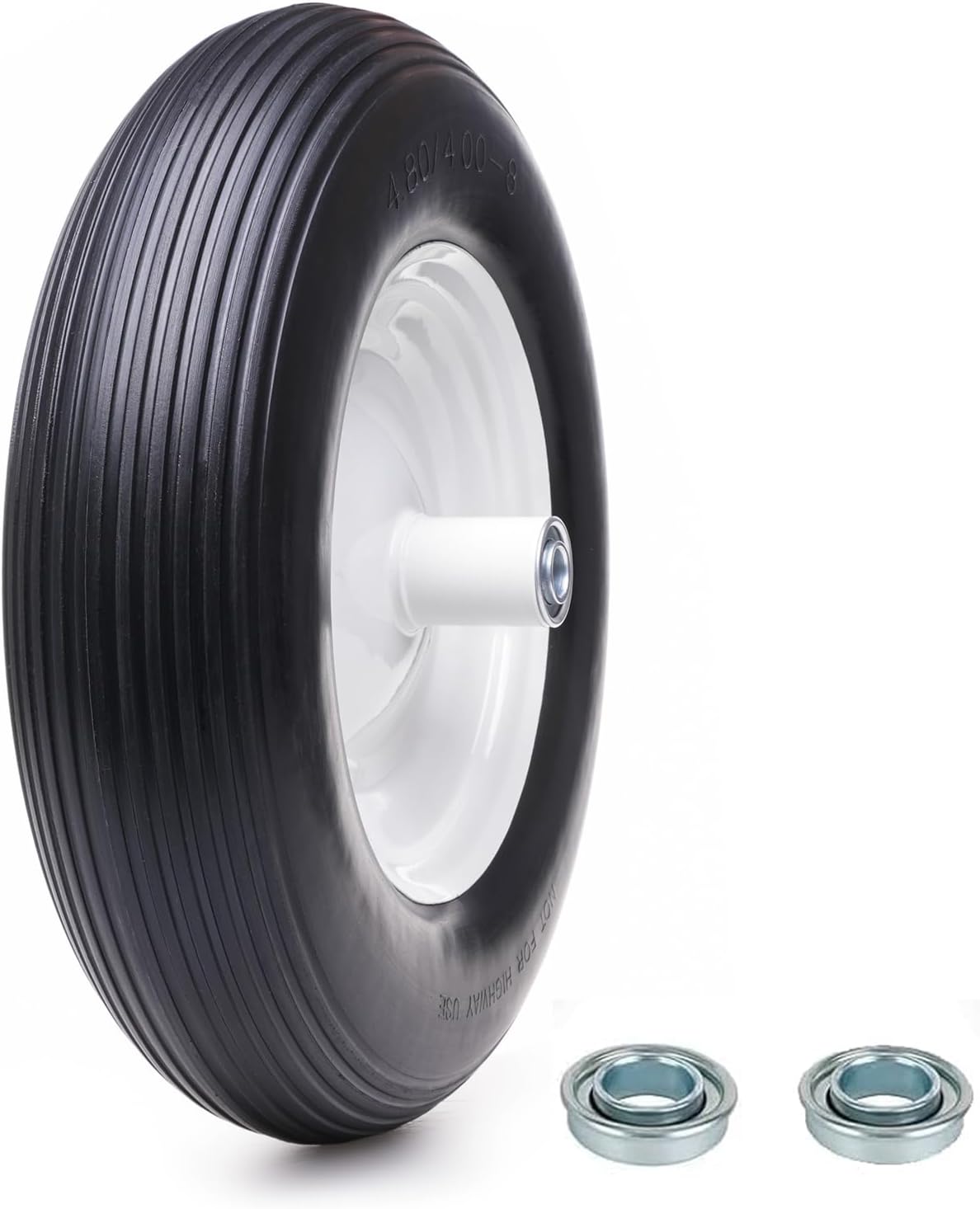 16" 4.80/4.00-8 Flat Free Solid Polyurethane Tire and Wheel with 2Pcs 3/4" Bearing, 1 Pack PU Airless Tires with 5/8" Ball Bearings 6" Iron Hub for Hand Truck/Tool Cart/Garden Carts, 1 Pc