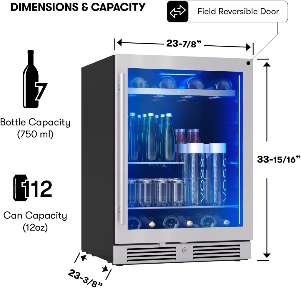Zephyr Presrv 15 Inch Slim Wine Fridge Beverage Refrigerator Under Counter