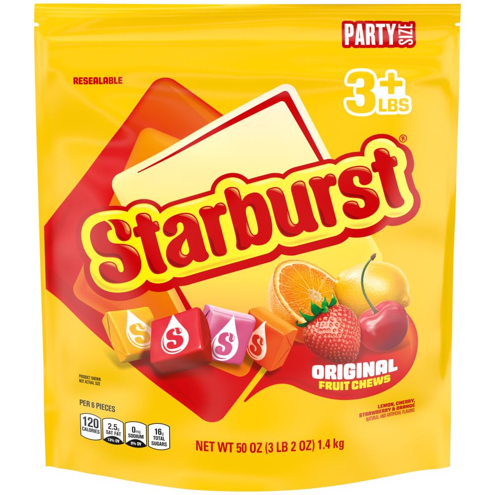 STARBURST Original Full Size Fruit Chews Chewy Candy Bulk 36 Packs, 2.07 oz | Soft fruit chews in full size packs, great for birthdays, desserts, road trips and pantry snacking, lunch box, bulk candy