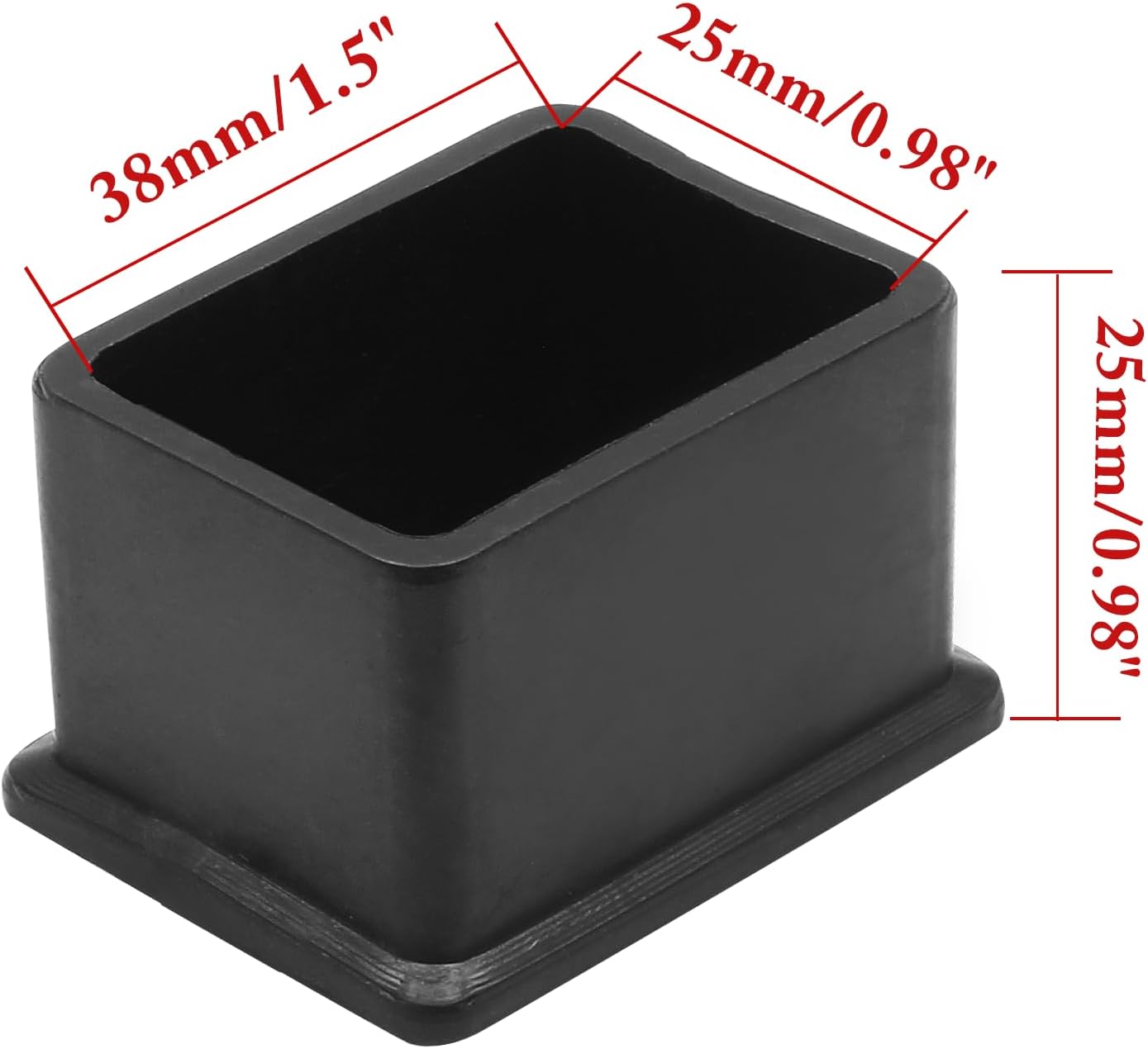 Bonsicoky 20Pcs Rectangle Rubber Furniture Leg Caps (3/4" x 1-1/2"), Vinyl Flexible Chair Leg Floor Protectors for Patio Indoor Chair Table Bed