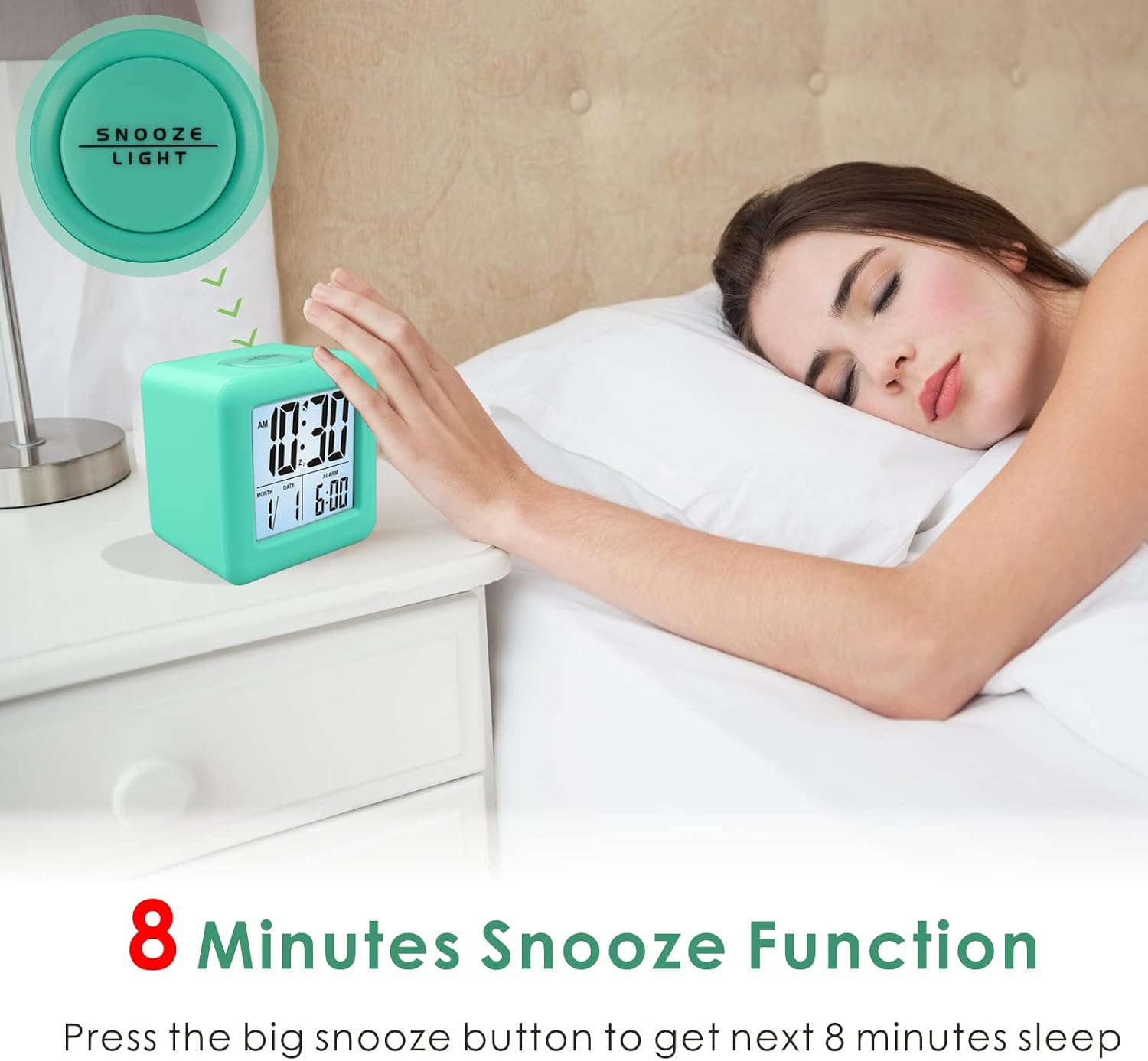 Plumeet Digital Alarm Clock Kids Clock with Snooze and White Nightlight - Easy Setting Travel Alarm Clocks Display Time, Date