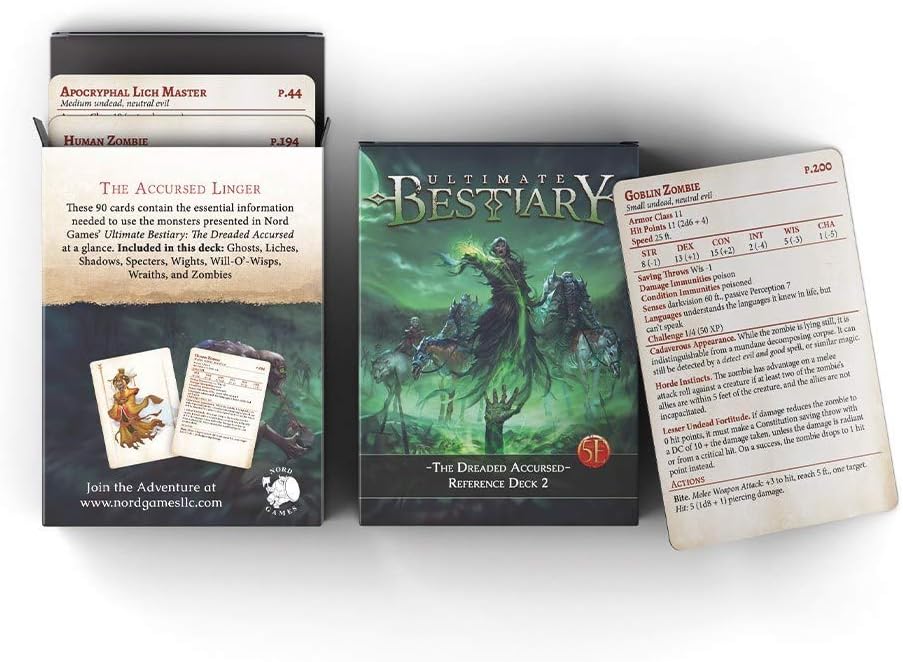 Dungeons and Dragons 5th Edition Deck of Cards – The Dreaded Accursed: Reference Deck 2 by Nord Games – 100 Cards - Games for Adults and Kids