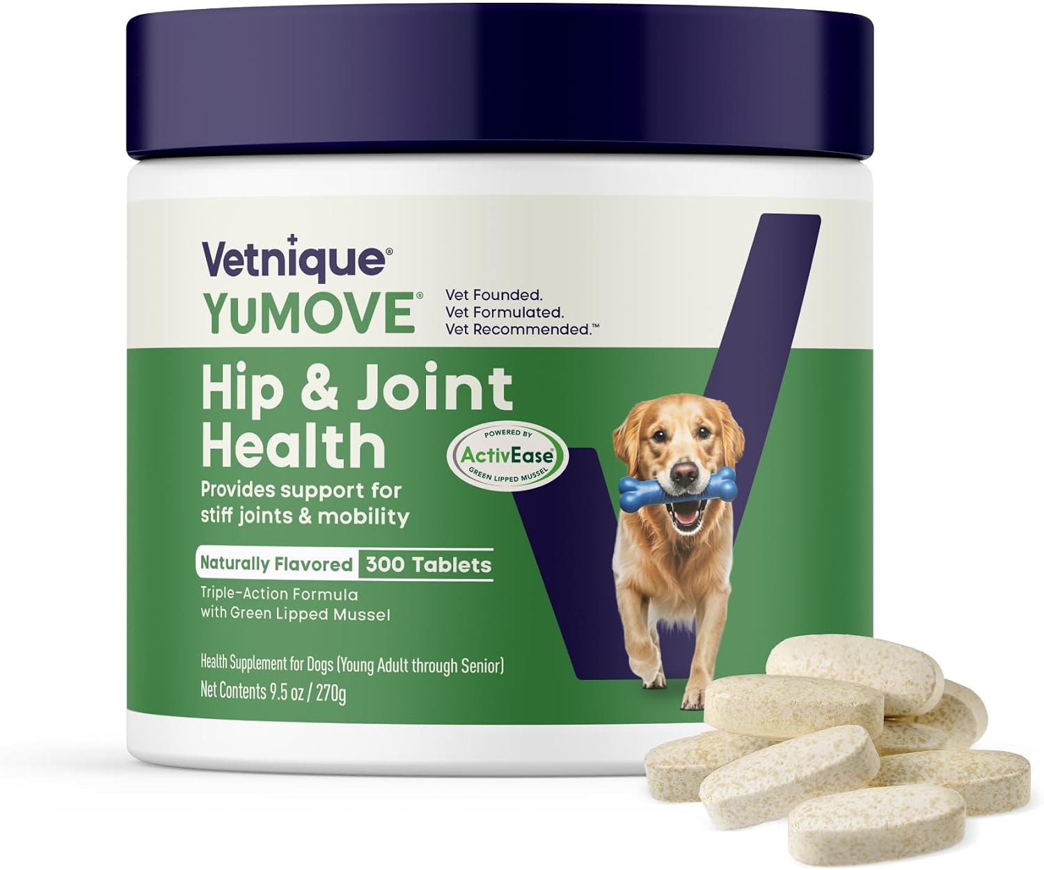 YuMOVE Dog Hip & Joint Supplement, Regular Strength 60 Chewable Tablets | ActivEase Green Lipped Mussel, Glucosamine for Dogs, Hyaluronic Acid & Omega 3 Joint Supplement, NASC Certified