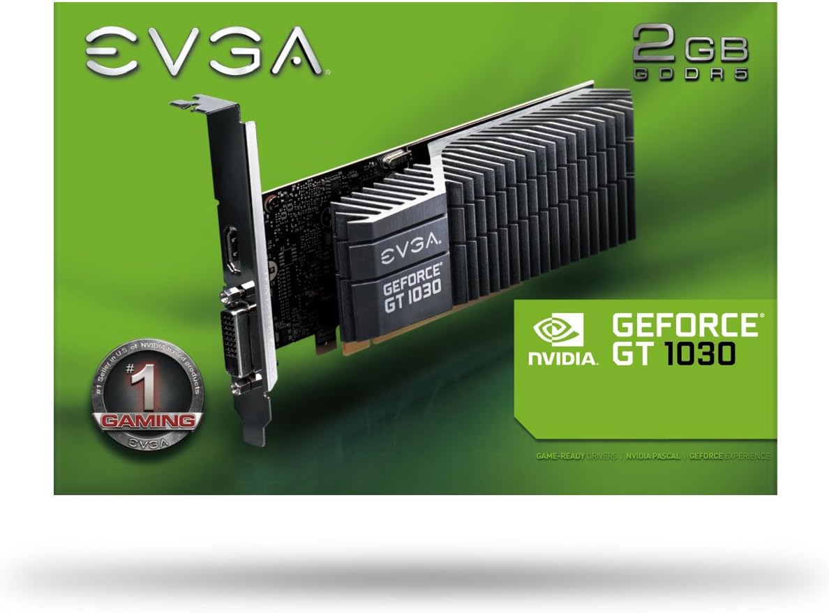 EVGA GeForce GT 1030 SC 2GB GDDR5 Passive, Low Profile Graphics Card 02G-P4-6332-KR