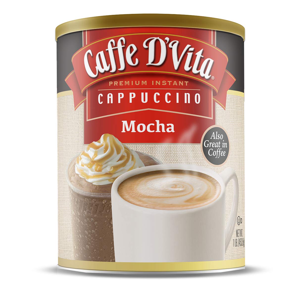 Caffe D'Vita Mocha Cappuccino Mix - 4 lb can (64 oz.) | Instant Cappuccino Mix, Gluten Free, No Cholesterol or Trans Fat, 99% Caffeine Free, Mocha