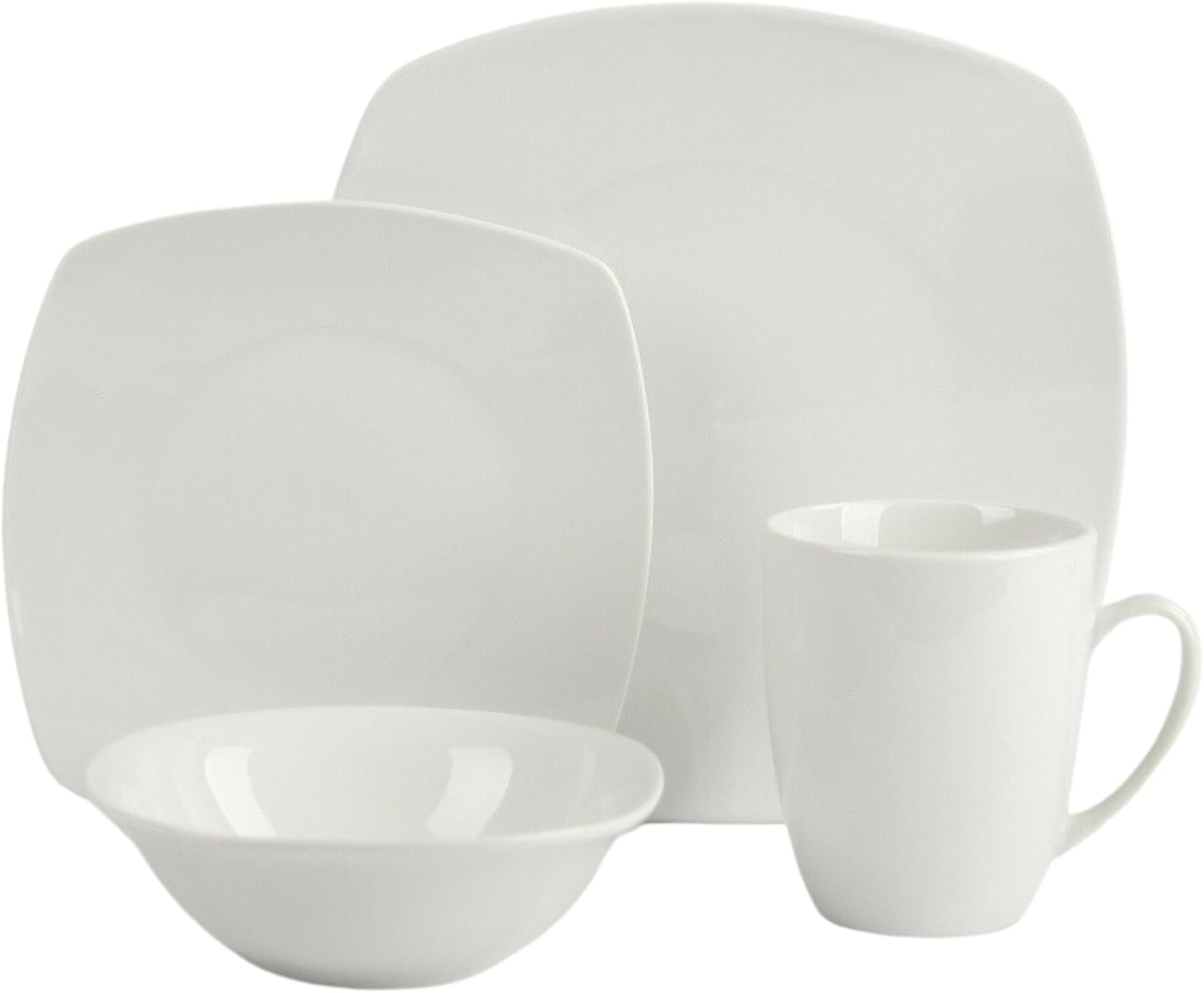 10 Strawberry Street Simply Square 16 Piece Dinnerware Set, Porcelain, White