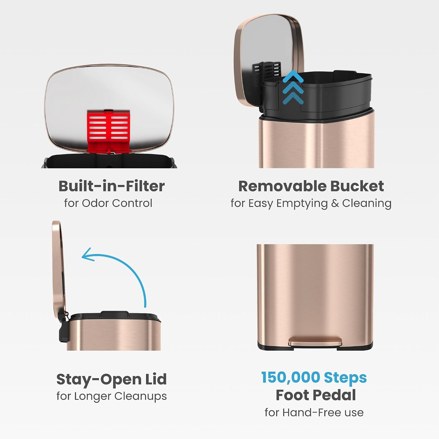 iTouchless Glide 13 Gallon Sensor Garbage Can with Wheels and Odor Control System, Stainless Steel, Automatic Kitchen Bin and Office Trash Bin (Powered by Battery or Optional AC Adapter)